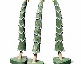 Set of 3 Folk Art Style Christmas Tree Figurines