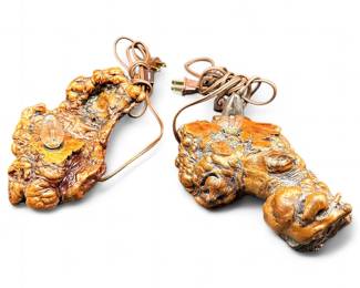 Pair of Wood Burl Accent / Mood Lamps