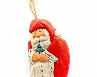 Hand-Carved Wooden Folk Art Santa Claus Christmas Ornament