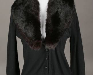 A beauty 1950s soft black sweater with dyed Black mink collar