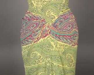 Gorgeous 1940s oversized paisley printed Chartruese rayon cocktail dress