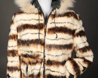Ladies Mid Century dyed Rex rabbit hooded fur jacket