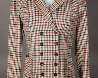 A beauty later 1930s to early 1940s ladies primary colored equestrian style double breasted jacket.