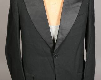1940s Black Wool Single-Breasted Tuxedo Jacket with wide set silk lapels