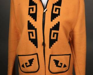 Handmade 1960s velvet applique and sunflower yellow fleece jacket