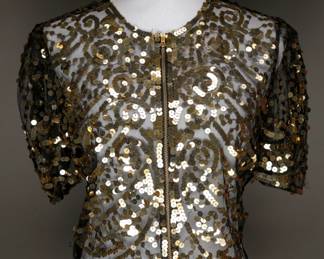 Perfect 1930s Art Deco Zip front evening blouse/jacket with a bell talon zipper