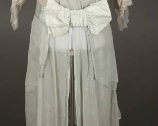 1900-1910s Lace and palest Blue striped overdress with bow detail