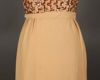 Fun 1960s Glittering Gold sequins and silk crepe cocktail dress
