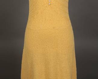 Perfect later 1930s to early 1940s Sunflower Yellow hand knit dress with crystal front buttons