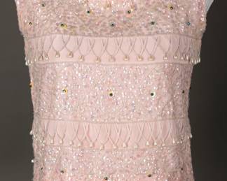 Fab 1960s Pale Pink hand beaded and sequin embellished knit sweater top. Made in Hong Kong