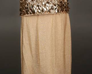 1960s Hand beaded and sequin knit top and lurex maxi skirt 2 piece set
