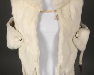 Rare E. Art Deco era 1930s Winter Ermine custom capelet with celluloid buttons and closure.