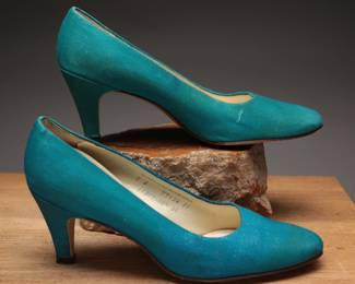 1960s Peacock Blue silk evening pumps