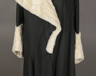 Insane 1920s High Fashion Flapper Inky Black Wool and White ermine cloak coat