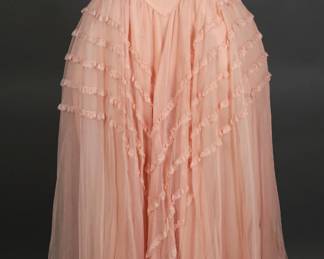 Sweet tooth mid 1940s frilled peachy pink gown with Robe de Style under pinnings