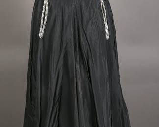 Elegant Early to mid 1940s Jet Black Silk Taffeta and rhinestone embellished gown, with pockets!