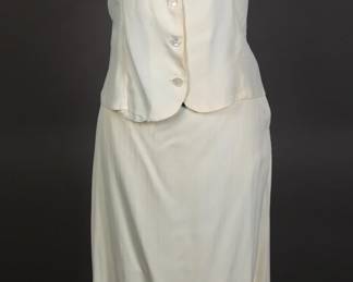 World War II era 1940s handmade textured ivory rayon 2 piece suit