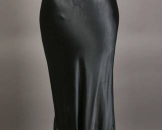 Outrageous NRA 30s Inky Black Bias Cut halter gown with wraparound rhinestone buckle belt