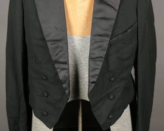 Rare 1920s Black Wool Tuxedo Tails Suit jacket with Silk satin lapels