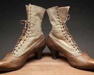 Victorian Era Two-Tone Leather Lace-Up Boots, Size 6.5