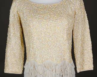 Glamourous 1960s hand sequined and glass beaded shimmy top