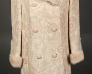 Lovely 1960s Wool tapestry print and blonde mink trimmed princess coat