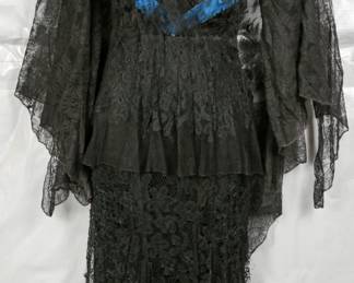 Sublime 1930s French Chantilly Lace and velvet gown and cape.