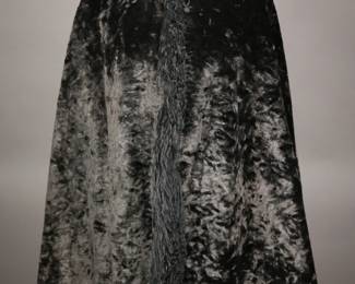 Over the Top Black dyed sheared broad tail lamb cape with Mongolian lamb trimmed collar and edges