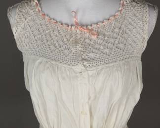 Sweet 1910s Edwardian era cotton crochet corset cover with ribbon neckline