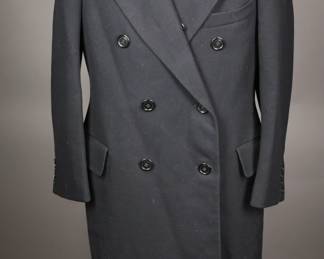 Mens 1930s to 1940s Dark Blue Wool Double breasted Overcoat with velvet collar