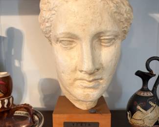 Mid Century Sculpture of the Greek Goddess Hygeia made with casting stone with an antiqued white patina