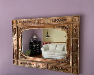 Mid Century Greek Key Faux Bamboo Wall Mirror