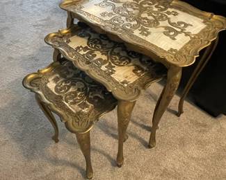 Vintage 1950s Florentine Gold Nesting Tables - Set of Three