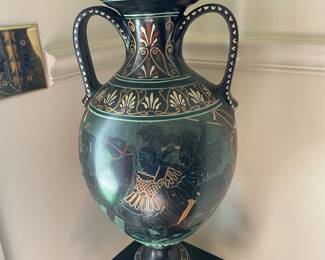 Vintage Neoclassical Black Greek Amphora Vase