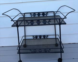 Mid-20th Century Russell Woodard-Style Wrought Iron Serving Cart With Removable Tray