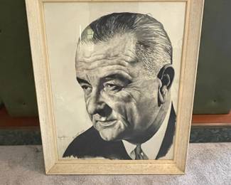 Vintage 60s President Lyndon B Johnson Portrait Signed "RITCHEY 12/63"
