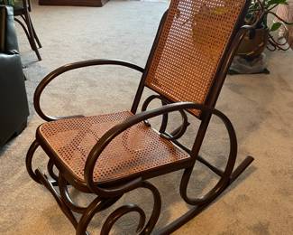 Vintage Mid-Century Modern Bentwood Rocker With Cane Seat and Back - 1960s 