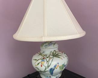 15" Porcelain Lily Cover Jar Lamp- Hand Crafted and Painted.