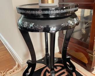 Mid 20th-C Chinese Black Lacquered Wood Mother of Pearl Table 