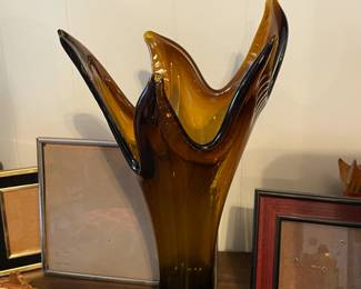 MCM - Vintage Handblown Brown Glass Five Finger Vase