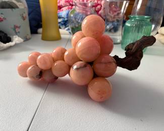 40s Vintage Italian Alabaster Grape Cluster With Vine Stem