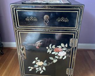 Asian Style Lacquered Chinoiserie Side Cabinet
