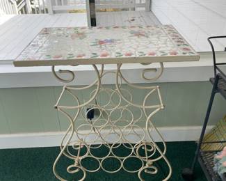 Mosaic Wrought Iron Wine Rack Table