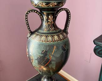 Vintage Neoclassical Black Greek Amphora Vase.