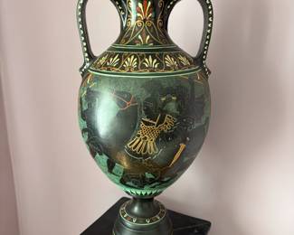 Vintage Neoclassical Black Greek Amphora Vase.