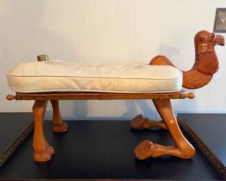 Mid Century Modern Carved Camel Saddle Stool