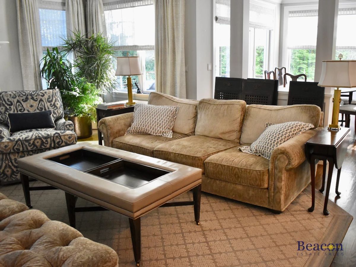 Custom sofa with rolled arms