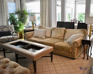 Custom sofa with rolled arms
