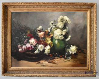 Signed floral still life oil painting