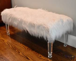Faux fur bench with acrylic legs